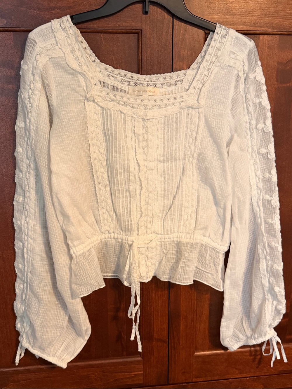 LoveShackFancy‎ White Cotton Lace-Trim Peasant Top size Small EUC #404